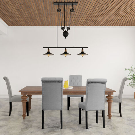 Ensemble de 2 Chaises de Salle à Manger Chaises Capitonnées en Tissu avec Pieds en Bois de Caoutchouc Éponge à Haute Densité Gris
