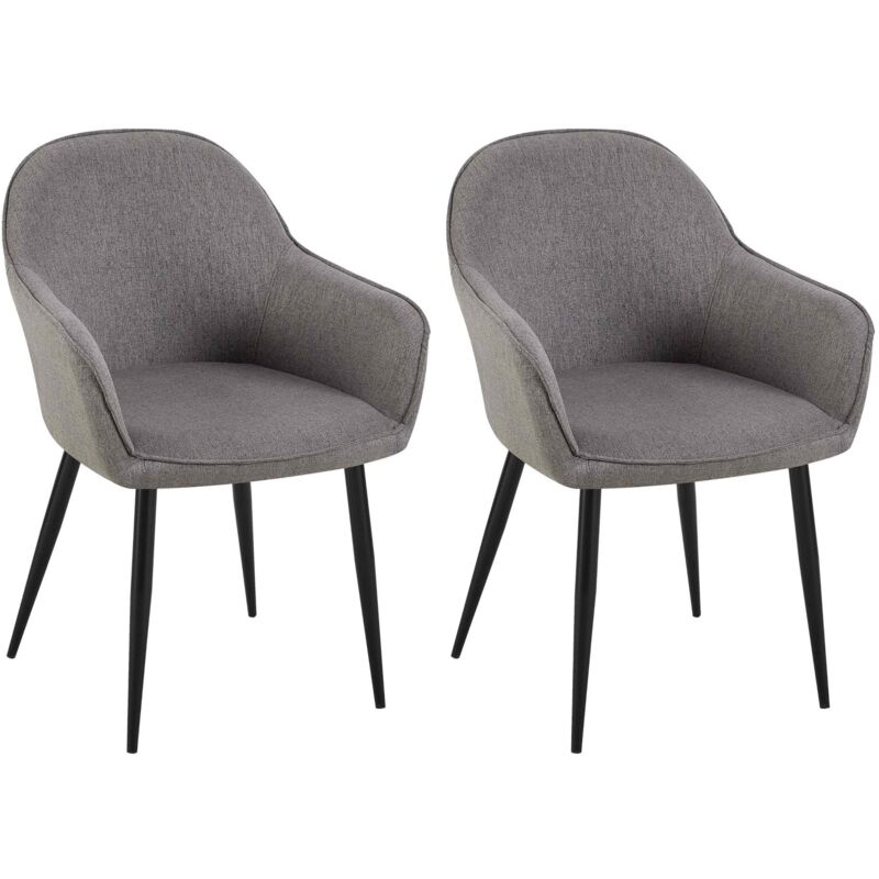 Décoshop26 - Set de 2 chaises de salle à manger avec accoudoirs design moderne et confortable en tissu gris foncé et pieds en bois noir 100001602