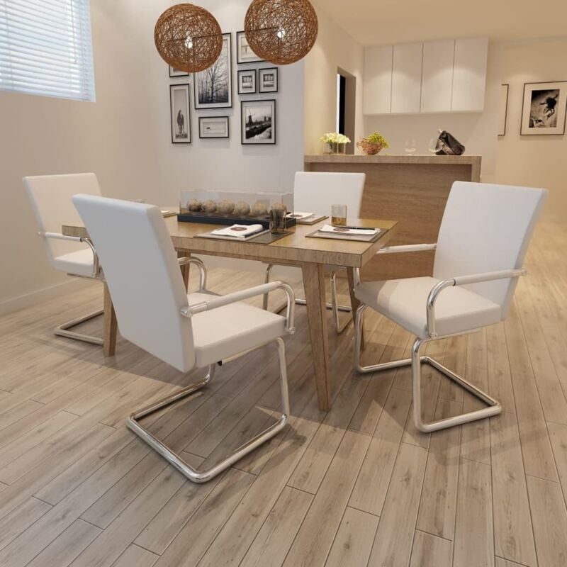 Vidaxl - Chaises à manger cantilever lot de 4 blanc similicuir