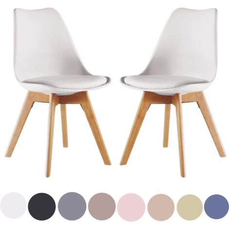 Ensemble de 2 chaises de salle à manger scandinaves – Rembourrées en similicuir – Corps en polypropylène – Pieds en bois massif – Blanc – Pn Home