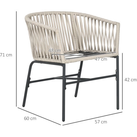Ensemble de 2 chaises de terrasse, style bohème, coque d'assise confortable, coussins d'assise, housse lavable, structure en métal, beige