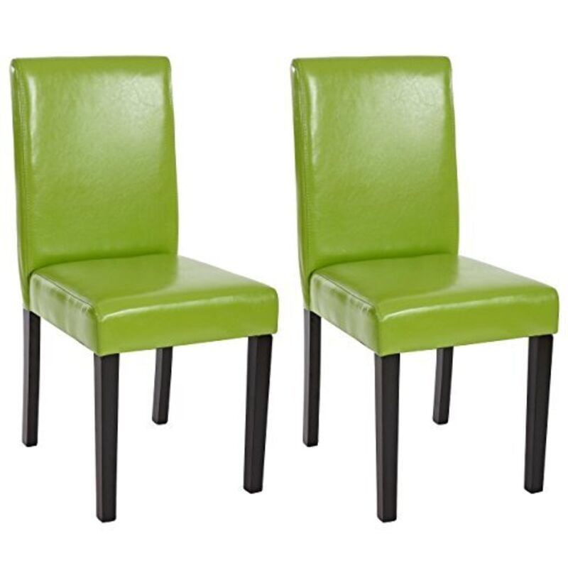 Nova - Lot de 2 chaises de séjour Littau, simili-cuir, vert, pieds foncés