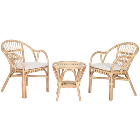 Ensemble de 2 chaises et 1 table en bois de rotin coloris naturel