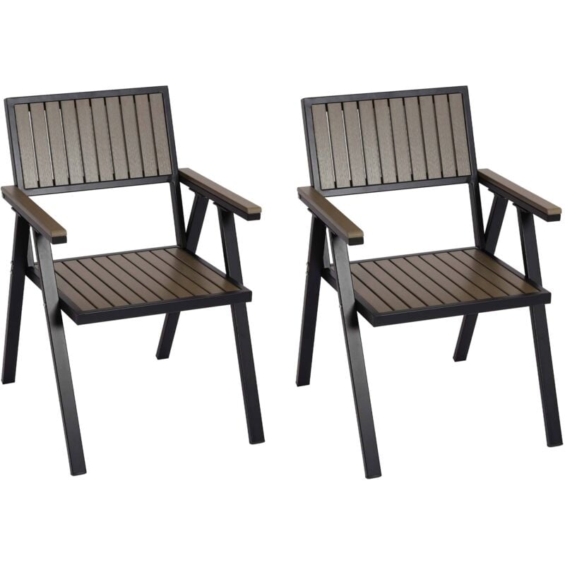 Lot de 2 chaises de jardin HWC-J95 - chaise de balcon aluminium aspect bois- structure noire - grise