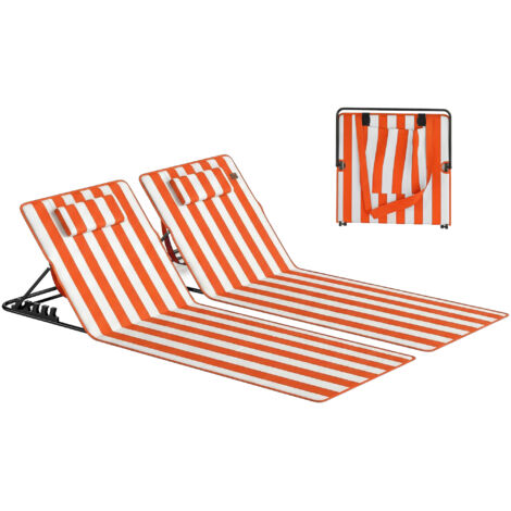 Ensemble de 2 chaises longues de plage pliables et portables avec dossier réglable, orange.
