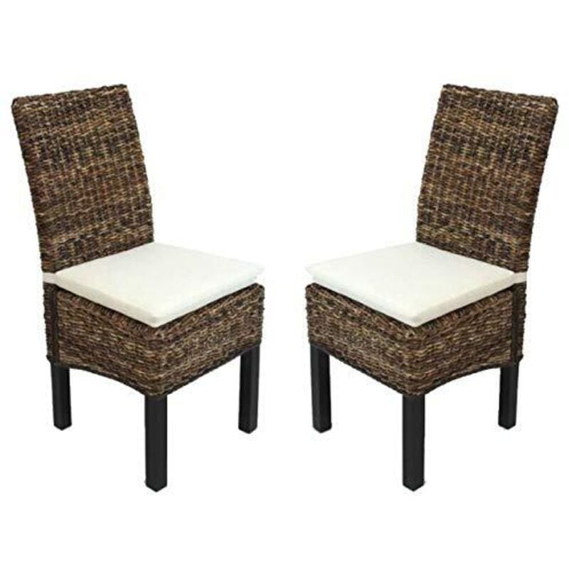 Mendler - Lot de 2 chaises M69, banane tressée, pieds foncés, avec coussins