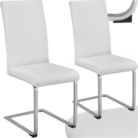 Tectake – Lot de 2 chaises salle à manger rembourrées – Revêtement cuir synthétique blanc – Piètement acier – Hauteur d'assise 48 cm