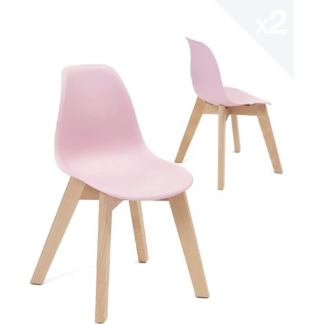 Ensemble de 2 chaises scandinaves pour filles, dossier en plastique souple, légères et durables, pieds en bois de hêtre naturel Juba (rose)