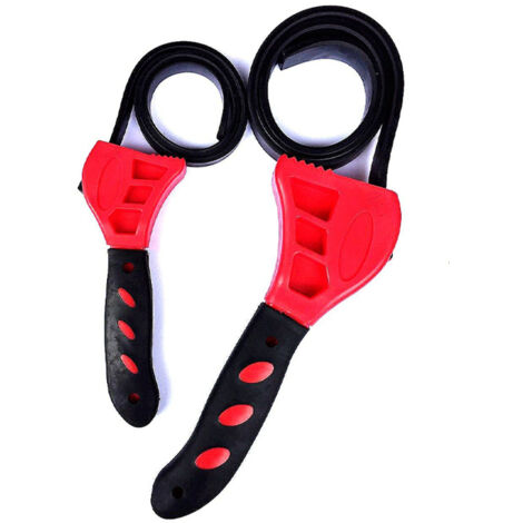 Ensemble de 2 clés à bande en caoutchouc, clé à filtre réglable, clé à tube universelle 6-8 pouces, max. Ø150 mm, rouge
