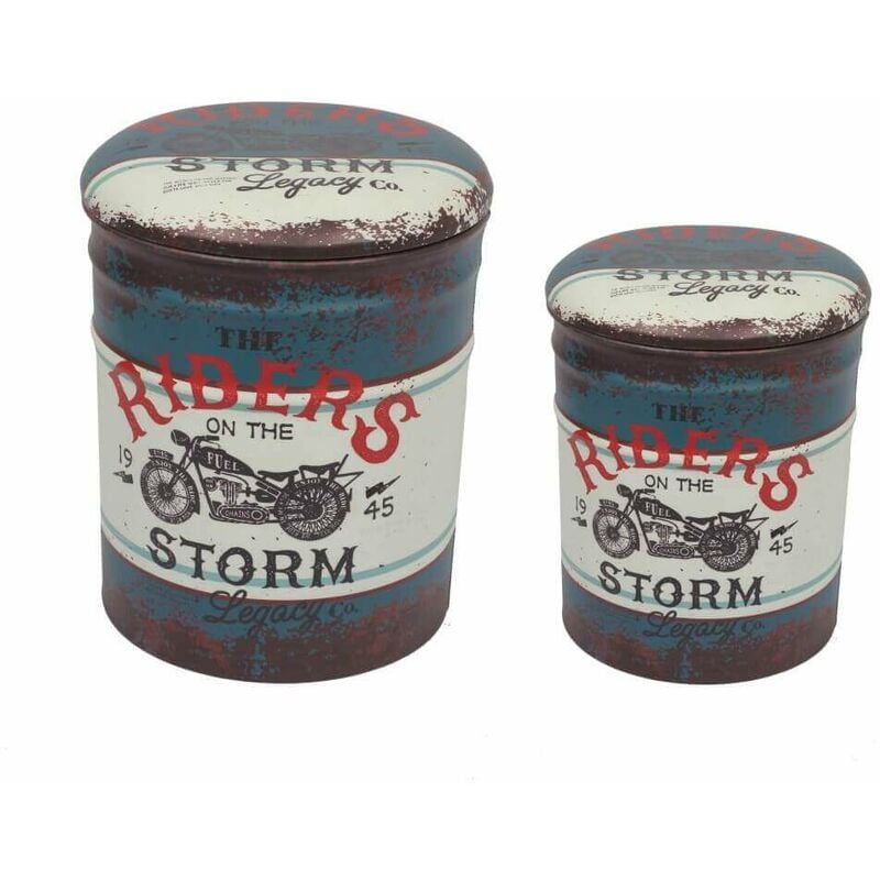 Ensemble de 2 conteneurs intérieurs Pouf recouverts en écot-air avec siège rembourré et ligne industrielle -Up Graphics Graphics Blue - Blue