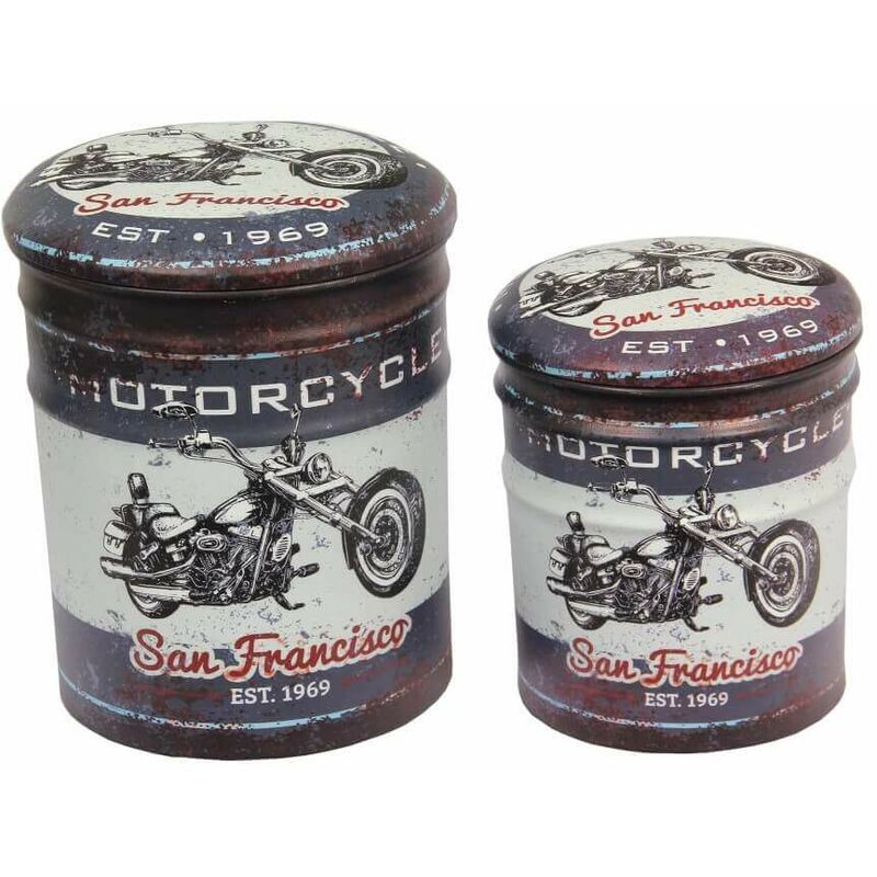 Defibrico - Ensemble de 2 conteneurs intérieurs Pouf recouverts en écot-air avec siège rembourré et ligne industrielle -Up Graphics Graphics