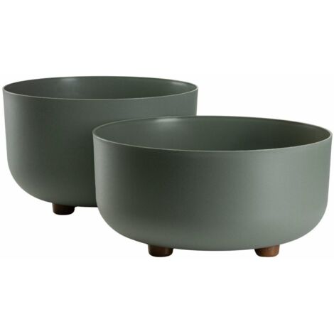 Ensemble de 2 coupes à fleurs TERRA sur pieds, recyclées, gris-vert.