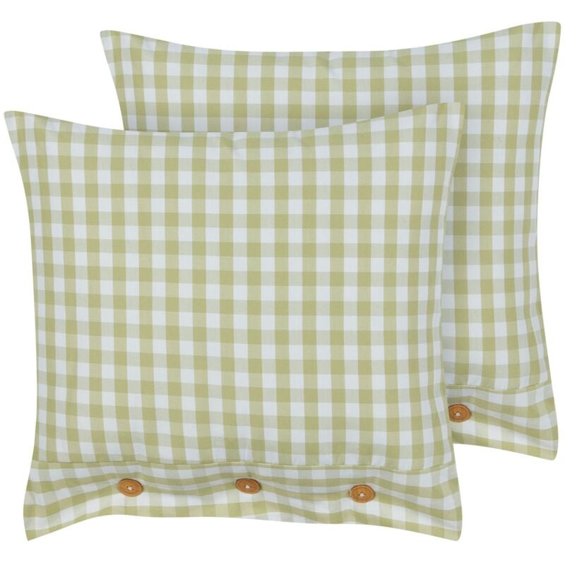 Beliani - Ensemble de 2 Coussins à Boutons Moderne Décoratifs Accessoires 45 x 45 cm Vert Olive et Blanc Talya
