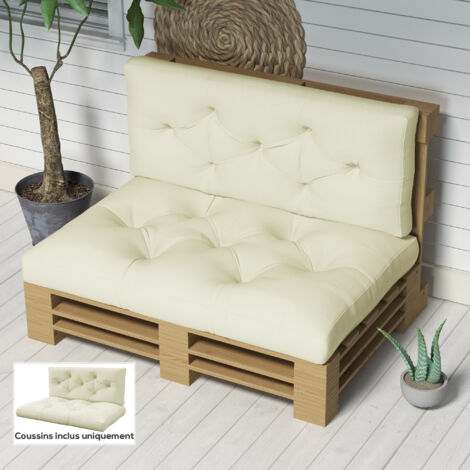Ensemble de 2 coussins pour canapé palette 2 places dim. 120L x 80l x 12H cm polyester crème