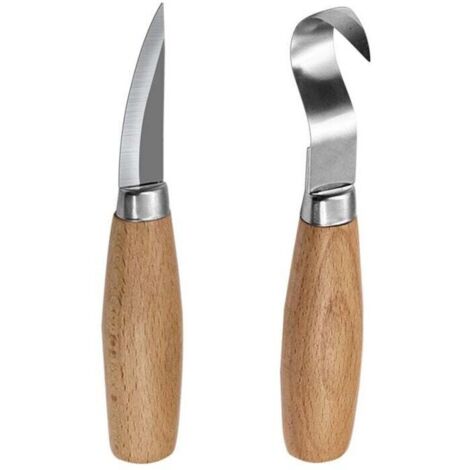 Ensemble de 2 couteaux à crochet pour la sculpture sur bois, outil de sculpture de cuillères pour professionnels et débutants, couteau à crochet pour droitiers