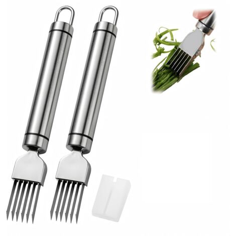 Ensemble de 2 couteaux à légumes - Acier inoxydable - Couteau à oignons - Ustensiles de cuisine - Trancheuse multifonction - Argent