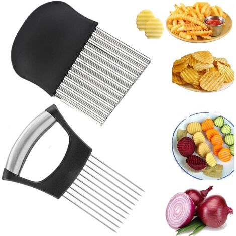 ® Ensemble de 2 couteaux ondulés et coupe-oignons, mandoline en acier inoxydable, coupe-frites pour salade de fruits et légumes
