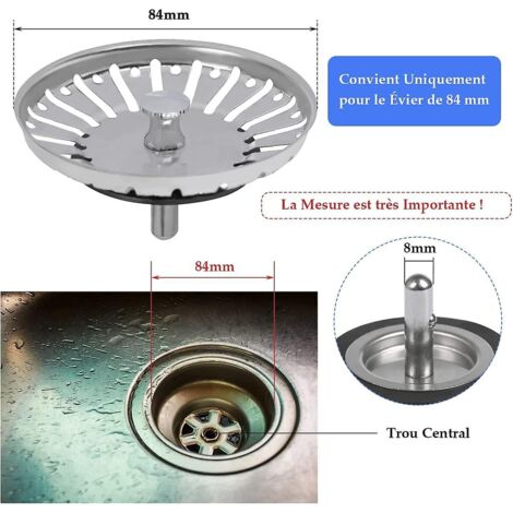 Ensemble de 2 crépines universelles en acier inoxydable pour évier de cuisine (84 mm), compatible avec les éviers de cuisine et de salle de bain.