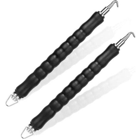 Ensemble de 2 crochets torsadés pour outils de cerclage semi-automatiques utilisés en métallurgie, béton et clôtures métalliques, afin de réduire la fatigue des mains.