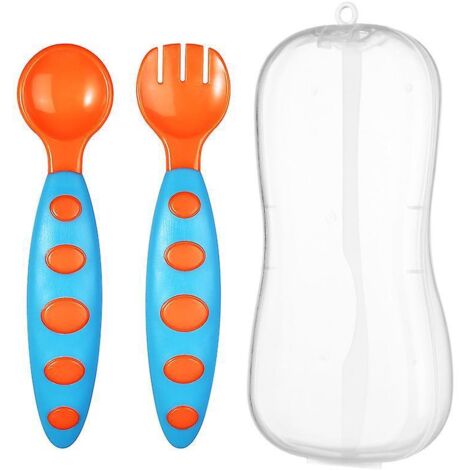 ensemble De 2 Cuillres Et Fourchettes Bleues Pour Bb Ensemble De Vaisselle Complmentaire Bicolore Pour Bb