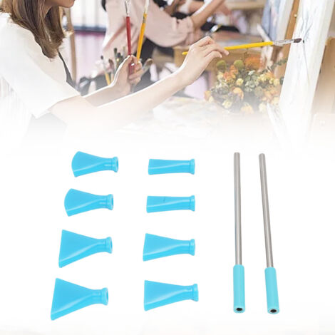 Ensemble de 2 Embouts pour Soufflage avec 2 Pipes en Acier Inoxydable - Kit 8 Embouts Multifonction pour Art Fluide et Techniques de Dutch Pour (Acier Inox, Silicone, Plastique)