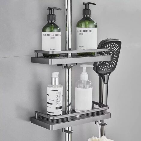 Ensemble de 2 étagères de douche pour salle de bain, rangement de douche sans perçage avec porte-savon, crochets et porte-serviettes mural, acier inoxydable-AquaForge