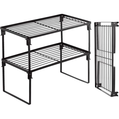 Ensemble de 2 étagères de rangement empilables pour la cuisine, étagère à épices pliable, étagère de comptoir et d'armoire de cuisine