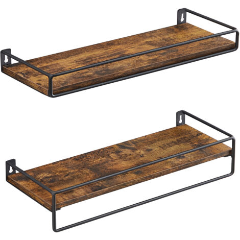 Ensemble de 2 Étagères Flottantes pour Salle de Bain, avec Porte-Serviettes, Marron et Noir
