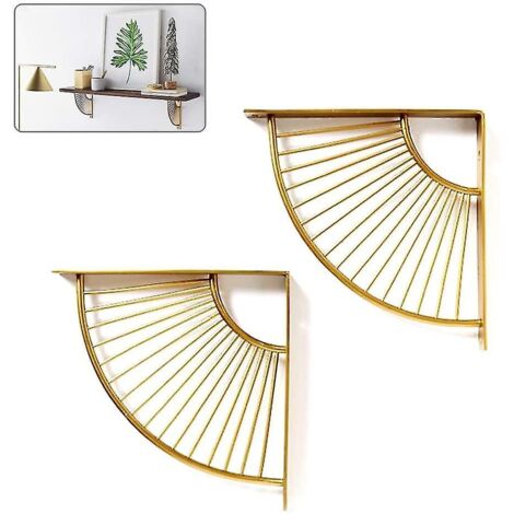 Ensemble de 2 étagères triangulaires flottantes en métal doré, forme éventail, fixation murale d'angle, idéales pour la décoration - Resta-AquaForge