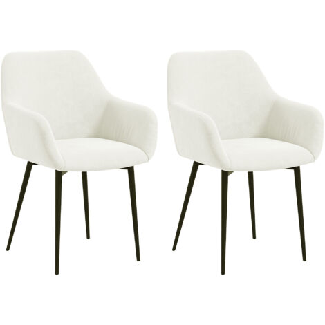 Ensemble de 2 fauteuils à manger nordiques rembourrés avec accoudoirs courbés en tissu effet velours, 54x57x80 cm, crème