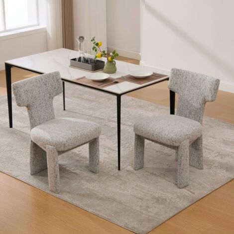 Ensemble de 2 fauteuils modernes en chenille pieds hévéa sans accoudoirs dossier incurvé blanc-noir 64x56x86cm