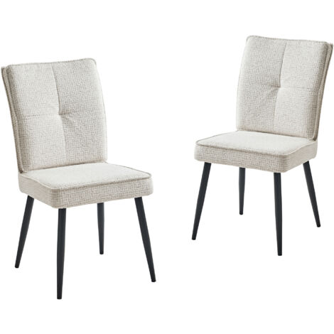 Ensemble de 2 fauteuils rembourrés pieds métalliques,housse velouté pied-de-poule. Convient à cuisine,salle à manger et salon,couleur blanc crème.