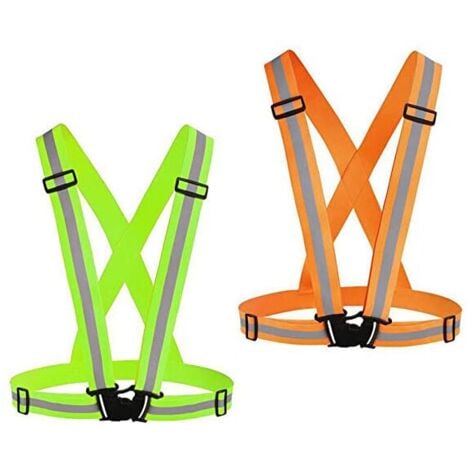 Ensemble de 2 gilets réfléchissants pour vêtements de course, gilets de sécurité réglables haute visibilité - vert + orange,de DEBUNS