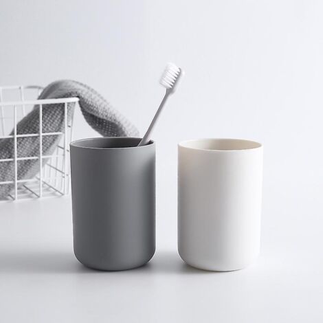 Ensemble de 2 gobelets en plastique blanc pour salle de bain, porte-brosse à dents de 7,2 x 10,3 cm et accessoires de salle de bain en verre de 300 ml
