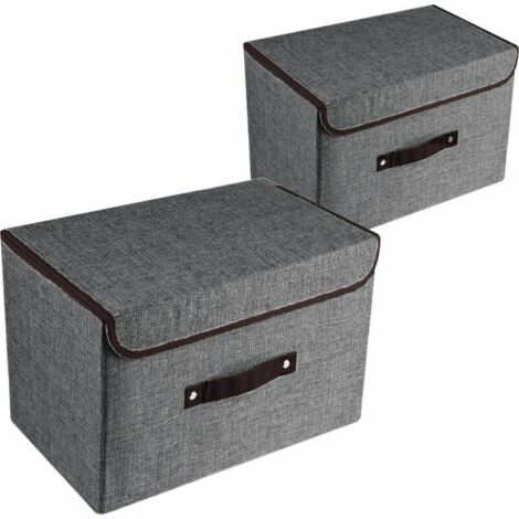 Ensemble de 2 grandes botes de rangement avec couvercles et poignées, bacs de rangement pliables en lin Organisateur Conteneurs Paniers Cube avec séparateur amovible pour le bureau de placard de chamb