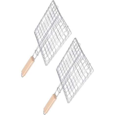 Ensemble de 2 grilles carrées en acier inoxydable avec poignées en bois pour barbecue, grillades de steaks et autres types de grillades. - AquaForge