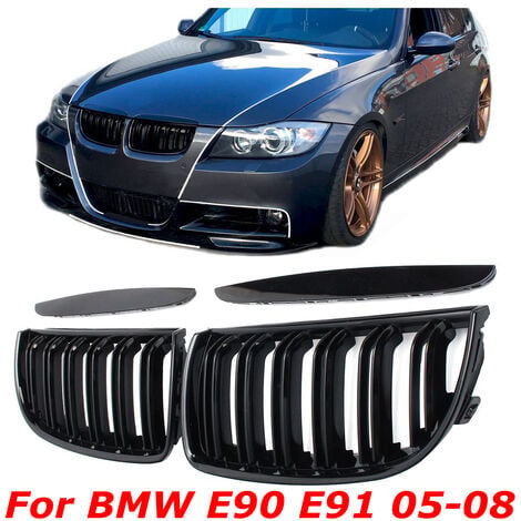 DRILLPRO Ensemble de 2 grilles de calandre sport à double lamelle pour BMW E90 E914-Door 2005-2008 (couleur: noir brillant) LAVENTE