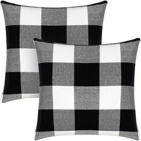 Ensemble de 2 housses de coussin à carreaux style ferme/extérieur, carrées
