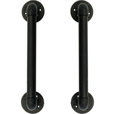 Ensemble de 2 Industriel Tuyau Poignée deTraction de Porte, Barre D'appui, Poignées de Porte de Grange，Antique Rustique En Fonte Pour Rampe, Noires，50 cm de Long L(32D,45L) - RWQuincaillerie de porte