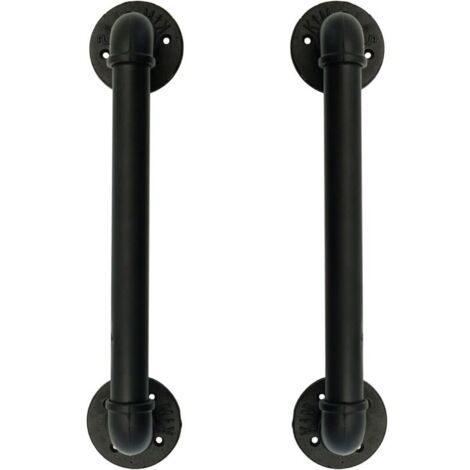 Ensemble de 2 Industriel Tuyau Poignée deTraction de Porte, Barre D'appui, Poignées de Porte de Grange，Antique Rustique En Fonte Pour Rampe, Noires，50 cm de Long L(32D,45L) - RWQuincaillerie de porte