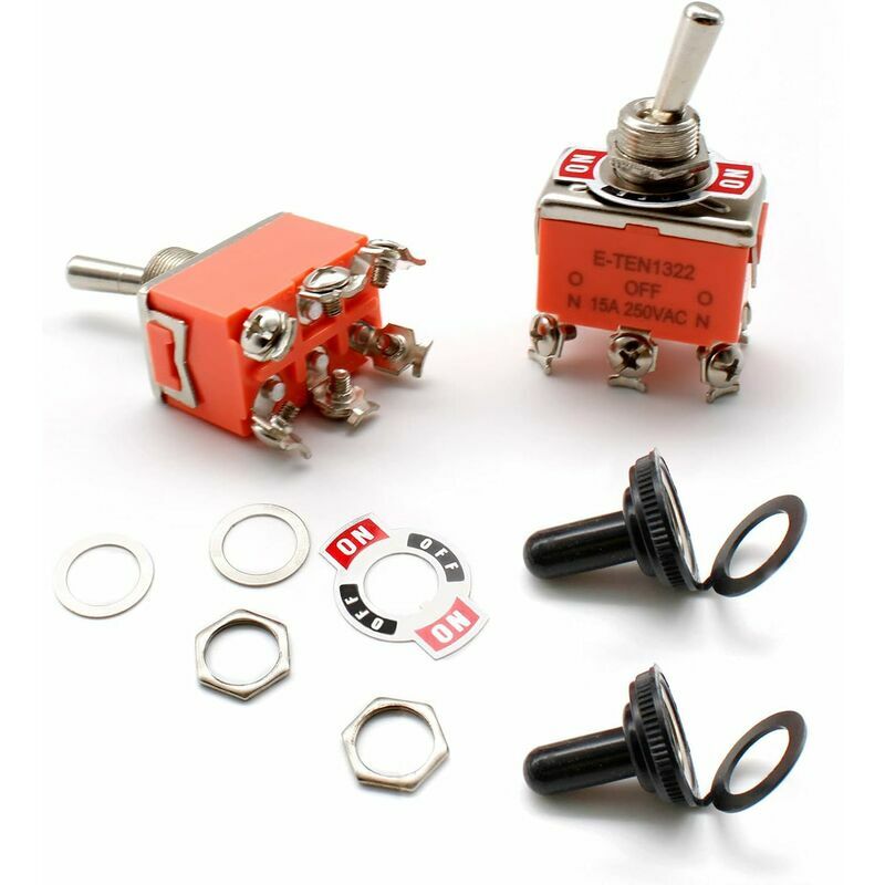 Ensemble de 2 interrupteurs à bascule en métal, de 15A 250VAC, avec 3 positions on/off/on et 6 broches. Ces interrupteurs à levier sont conçus pour