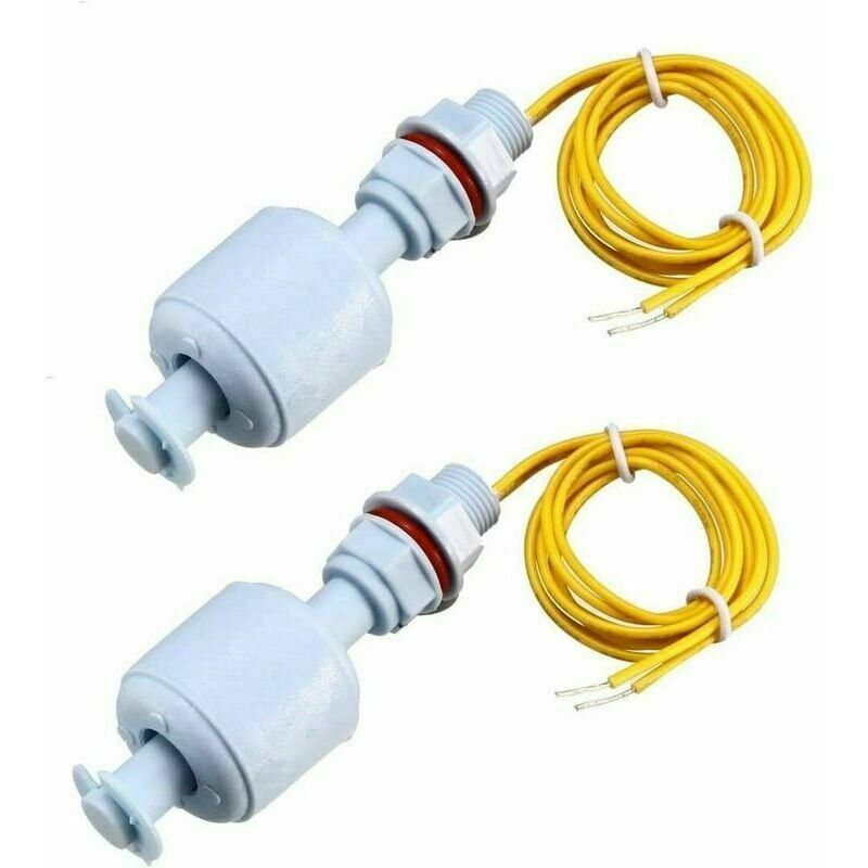 Jeu de 2 interrupteurs à flotteur en PP avec câble, conçus pour être utilisés comme interrupteurs de niveau dans les réservoirs de pompes.