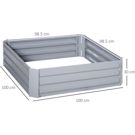 Ensemble de 2 jardinières surélevées à fond ouvert, en métal, pour plantes, légumes et arbustes, 100 x 100 x 30 cm, grises