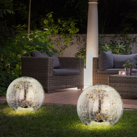 Ensemble de 2 lampes à LED d'extérieur à prise solaire, boule de jardin, pointes de sol en verre clair