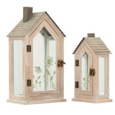 Ensemble de 2 lanternes à fleurs cm 18x13x36-12,5x8,5x25 (verre trempé)