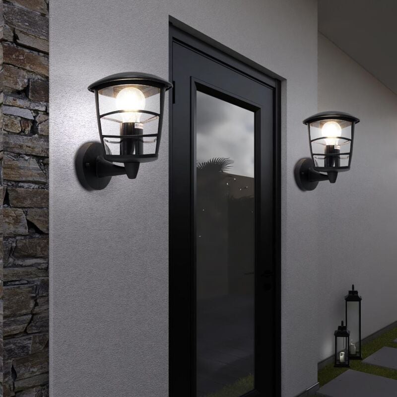 Lot de 2 lanternes murales Éclairage de façade Lampe de terrasse alu noire en kit, ampoules led incluses