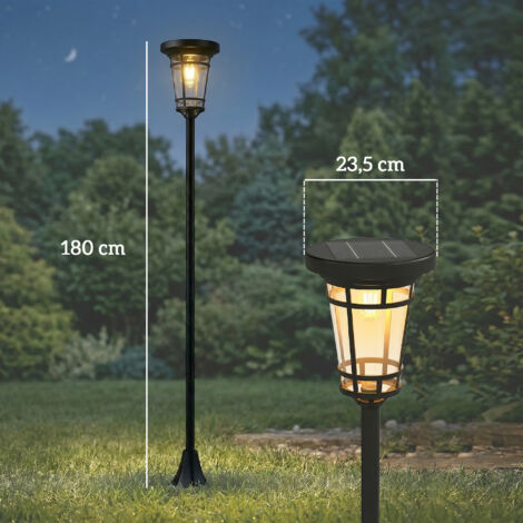 Ensemble de 2 lanternes solaires sur pied, hauteur réglable de 180 cm, 2 modes de luminosité, interrupteur à capteur de lumière, IP44
