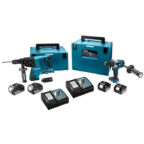Ensemble de 2 machines 18 V Li-Ion 5 Ah (DHR264 + DHP481) MAKITA - 2 batteries, chargeur, coffret - DLX2101PTJ
