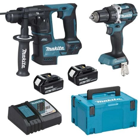 Ensemble de 2 machines 18 V Li-Ion 5 Ah MAKITA Perceuse DDF484 + Perforateur DHR171 - 2 batteries, chargeur, coffret - DLX2271TJ