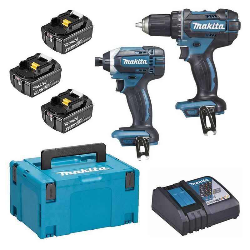 Makita - Pack de 2 machines 18V DLX2127TJ1 Perceuse visseuse DDF482 + Visseuse à chocs DTD152 + 3 batteries 5Ah + Chargeur + 1 makpac